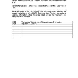 Richards suburb timeline