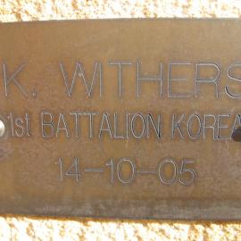 Plaque - Withers, Kenneth Brymore (1st Battalion, KOREA)