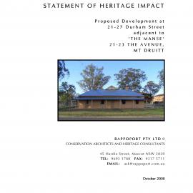Statement of Heritage Impact, proposed development adjacent to "The Manse", Mount Druitt