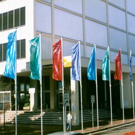 Olympic and Paralympic flags outside Blacktown City Council building