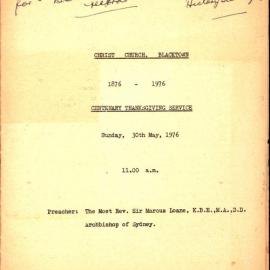 Christ Church Blacktown Centenary, 1876-1976