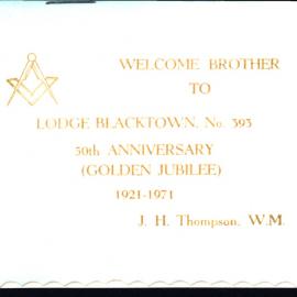 Lodge Blacktown No 393, 50th anniversary, 1971