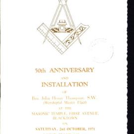 Lodge Blacktown Masonic temple, 50th Anniversary and Installation, 1971