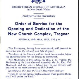 Opening and dedication of Presbyterian Church Tregear, 1973