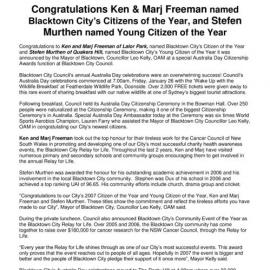 Blacktown City Citizen of Year, 2007