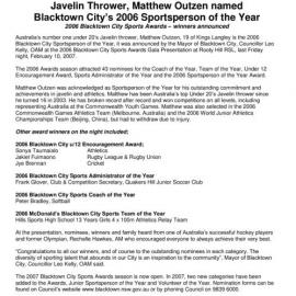 Blacktown City Sportsperson of the Year, 2006