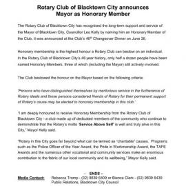 Leo Kelly, Honorary Member, Blacktown City Rotary Club,  2007