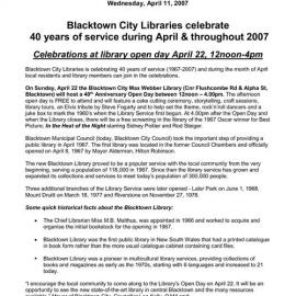Library Service 40 Anniversary, 2007