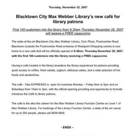 Opening of cafe at Max Webber Library, 2007