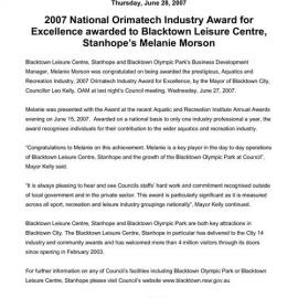Orimatech Industry Award Stanhope Leisure Centre, 2007