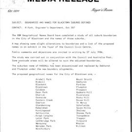 Media release - Boundaries and suburb names 1986