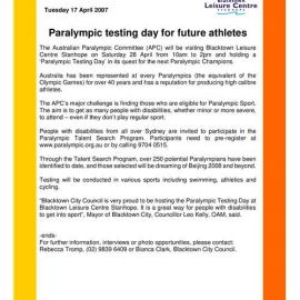 Paralympic Testing Day, 2007