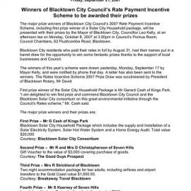 Blacktown City Council Rates Incentive Winners, 2007