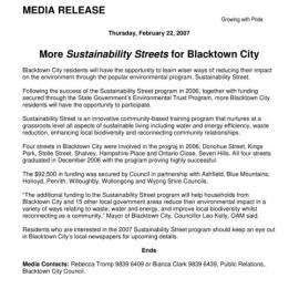Sustainability Street Program, 2007