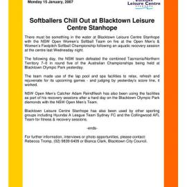 Softballers at Blacktown Leisure Centre, Stanhope