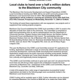 Local Clubs to Hand Over a Half a Million Dollars to the Blacktown Community, 2004
