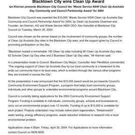 Blacktown City wins Clean Up Award, 2004