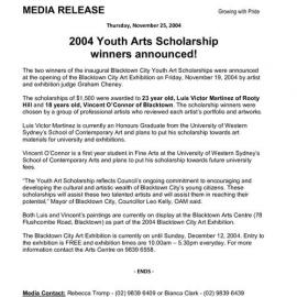 Blacktown Arts Centre Youth Art Scholarship, 2004