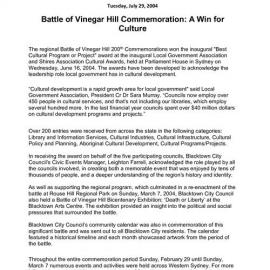 Battle of Vinegar Hill Commemoration Award, 2004