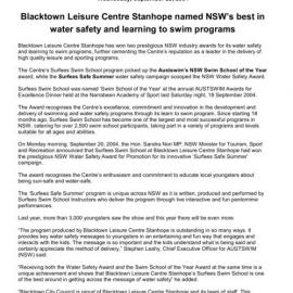 Blacktown Leisure Centre, Stanhope Gardens Awards, 2004