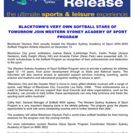Western Sydney Academy of Sport Scholarships for 2005