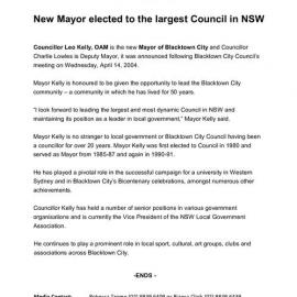 Leo Kelly elected Blacktown City Mayor, 2004