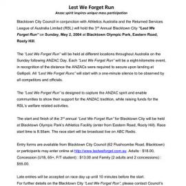 Lest We Forget Run, 2004