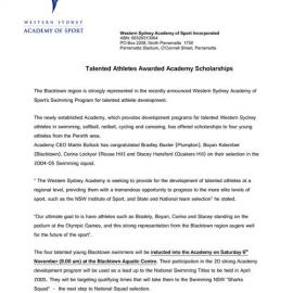 Western Sydney Academy of Sport Scholarships, 2004