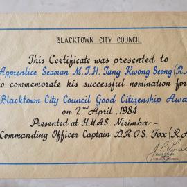 Blacktown City Council Good Citizenship Award, 1982