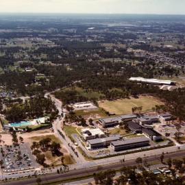 Aerial view of Mount Druitt TAFE College and surroundings, c1980s