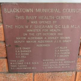 Plaque - Baby Health Centre, Seven Hills