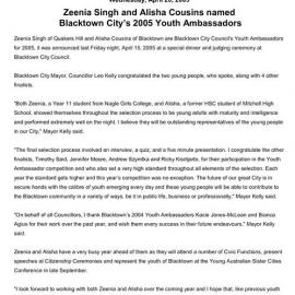 Blacktown City Youth Ambassadors, 2005