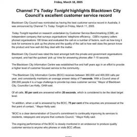 Blacktown City Council - Best customer service nomination, 2005