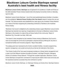 Blacktown Leisure Centre, Stanhope Australia's Best Health and Fitness facility, 2005