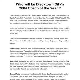 Blacktown City Coach Nominees of the Year, 2004