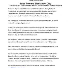 Solar Power at William Lawson Child Centre Prospect, 2004