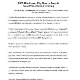 Blacktown City Sports Awards Presentation Evening, 2003
