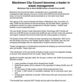 Blacktown City becomes a leader in Waste Management, 2005