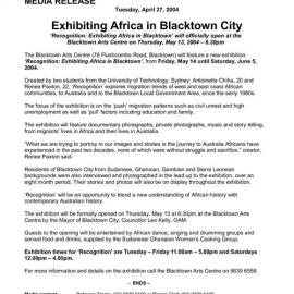 Recognition: Exhibiting Africa in Blacktown City, 2004