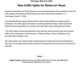New Traffic Lights for Reservoir Road Blacktown, 2004