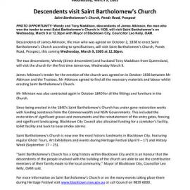 Descendants visit Saint Bartholomew's Church, 2005