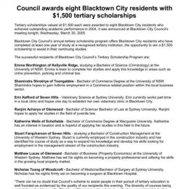 Blacktown City Tertiary Scholarships Program,  2004 