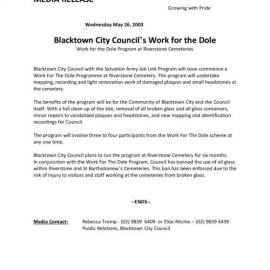 Blacktown City Council's Work for the Dole Program, 2003