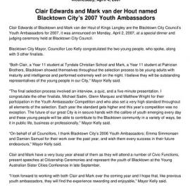 Blacktown City Youth Ambassadors, 2007