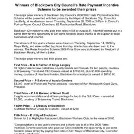 Blacktown City Council Rates Incentive Winners, 2006