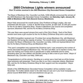 Blacktown City Christmas Lights Competition, 2005