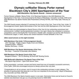 Blacktown City Sportsperson of the Year, 2005