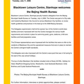 Blacktown Leisure Centre, Stanhope Welcomes the Beijing Health Bureau, 2006