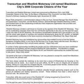 Blacktown City Council Corporate Citizens of the Year, 2006