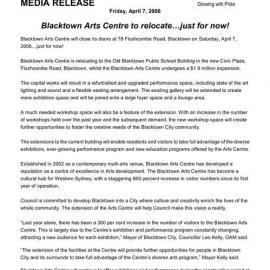 Blacktown Arts Centre relocation, 2006